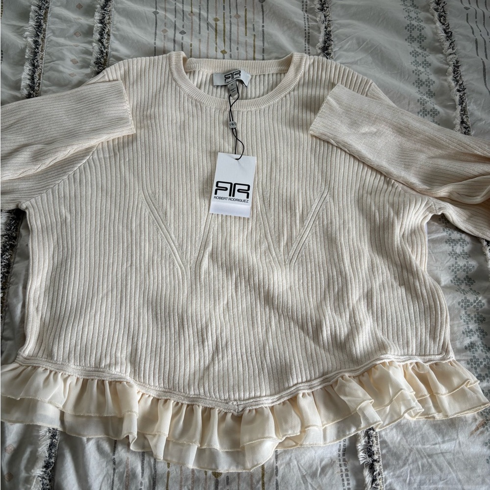 Cream Kids Top with Ruffle Hem - Picture 2 of 4